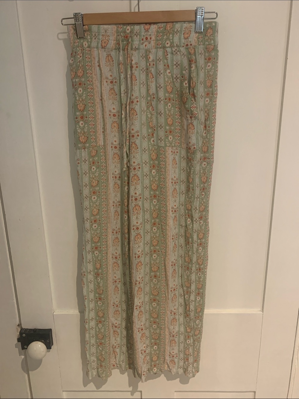 Wide Leg Floral Stripe Pants - Mint Green